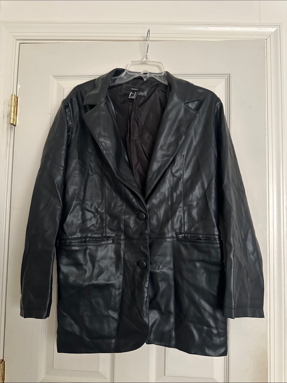 Black Faux Leather Blazer Jacket